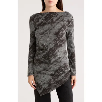 Patrizia Luca Drape Neck Long Sleeve Hacci Top In Gray