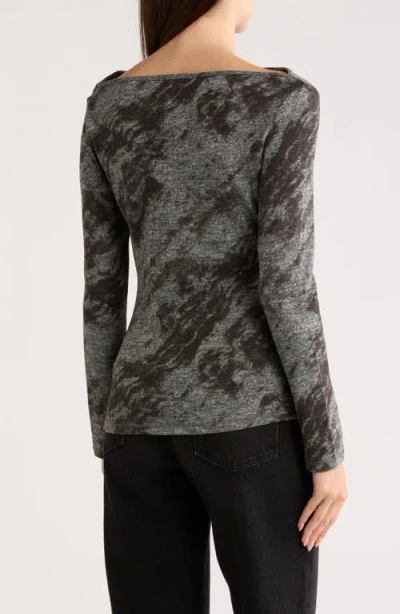 Patrizia Luca Drape Neck Long Sleeve Hacci Top In Gray