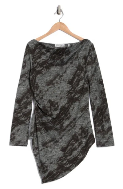 Patrizia Luca Drape Neck Long Sleeve Hacci Top In Gray