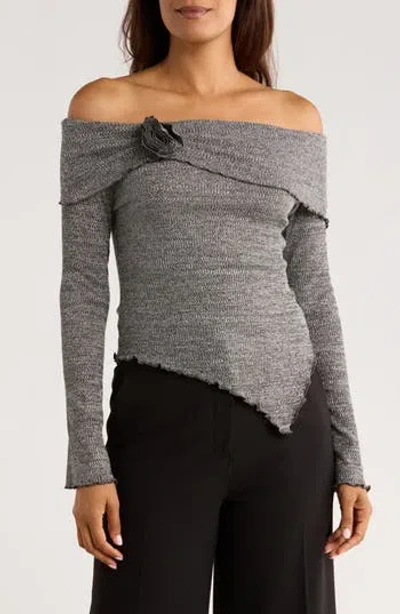 Patrizia Luca Off The Shoulder Long Sleeve Asymmetric Top In Gray