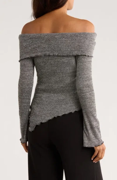 Patrizia Luca Off The Shoulder Long Sleeve Asymmetric Top In Gray