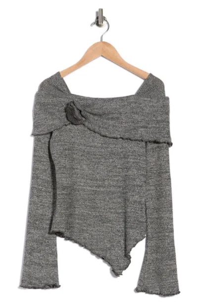 Patrizia Luca Off The Shoulder Long Sleeve Asymmetric Top In Gray