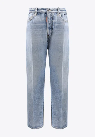 Dsquared2 Faded Wash Five-pocket Belt Loop Trousers In Blue
