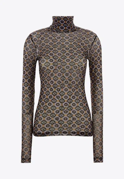 Dries Van Noten Women Printed Stretch Tulle Hoyser T-shirt In Black