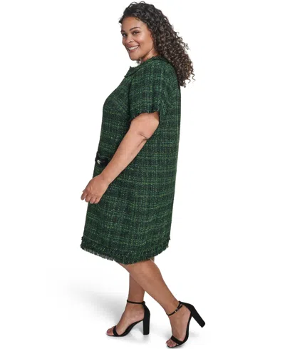 Eliza J Plus Size Short Sleeve Lurex Boucle Shift Dress In Green