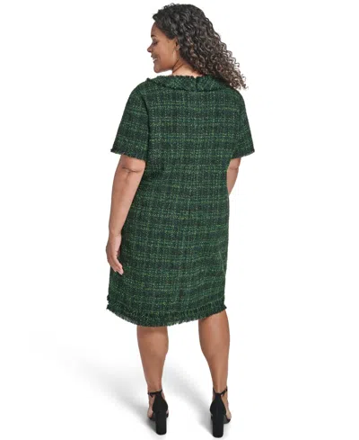 Eliza J Plus Size Short Sleeve Lurex Boucle Shift Dress In Green