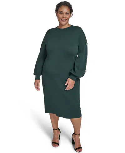 Eliza J Plus Size Bow Sleeve Sweater Dress In Green