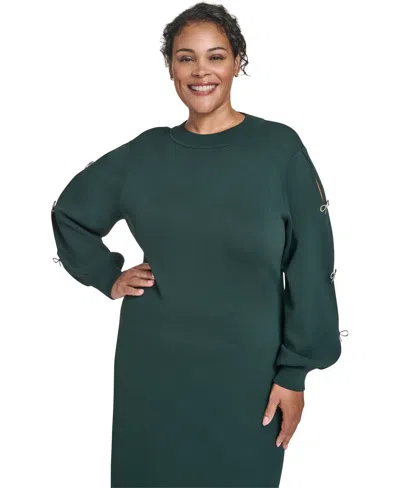 Eliza J Plus Size Bow Sleeve Sweater Dress In Green