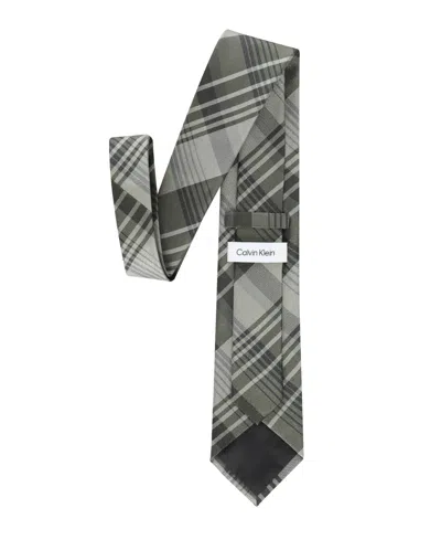 Calvin Klein Men's Doris Plaid Pattern Classic Tie In Gray