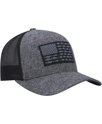 Columbia Men's  Heathered Charcoal, Black Pfg Fish Flag Coolmax Trucker Snapback Hat In Gray