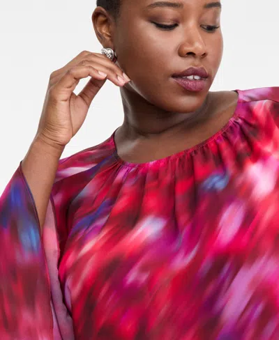 Inc International Concepts Plus Size Printed Ruffle-sleeve Top, Macy's Exclusive In Multi