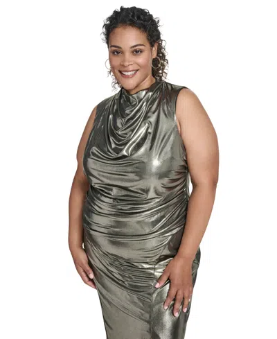 Vince Camuto Plus Size Cowl Neck Side Ruched Dress In Animal Print