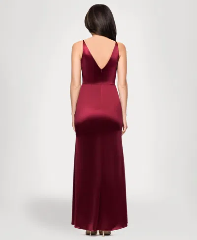 Blondie Nites Juniors' Draped Satin Column Gown In Burgundy