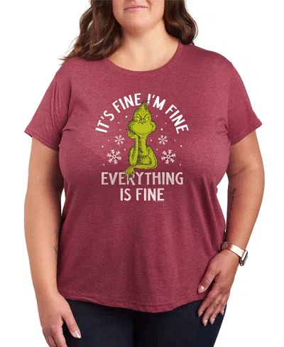 Hybrid Apparel Grinch Christmas Everything Is Fine Women's Short Sleeve Graphic T-shirts In Red
