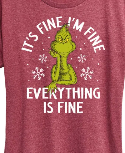 Hybrid Apparel Grinch Christmas Everything Is Fine Women's Short Sleeve Graphic T-shirts In Red