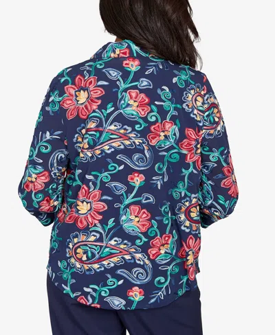 Alfred Dunner Petite Saratoga Springs Paisley Floral Two In One Top With Necklace In Blue