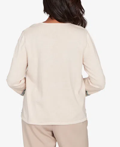 Alfred Dunner Petite Saratoga Springs Embroidered Floral Three-quarter Sleeve Sweater In Metallic