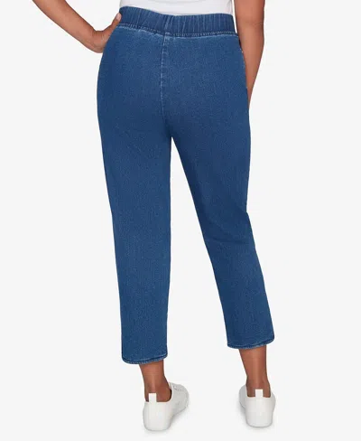 Alfred Dunner Petite Hilton Head Cross Stitch Flower Embroidery Ankle Pants In Blue