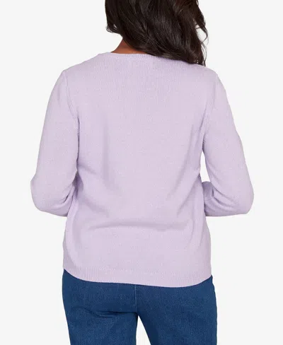 Alfred Dunner Petite Hilton Head Center Embroidery Accent Sweater In Purple
