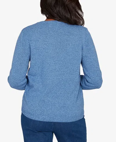 Alfred Dunner Petite Hilton Head Center Embroidery Accent Sweater In Blue