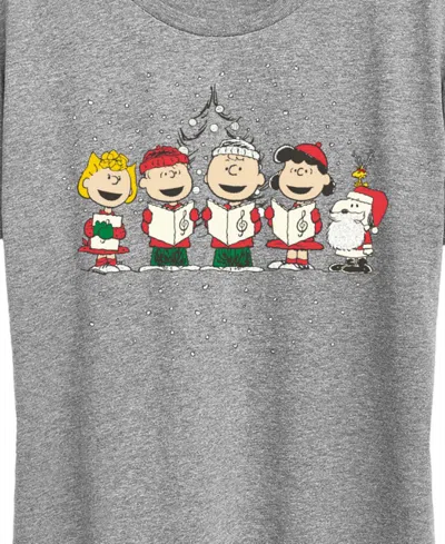 Hybrid Apparel Peanuts Gang Christmas Caroling Women's Short Sleeve Graphic T-shirts In Gray