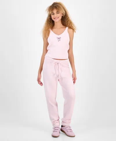 Hippie Rose Juniors' Chenille Wide-leg Knit Pants In Pink