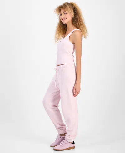 Hippie Rose Juniors' Chenille Wide-leg Knit Pants In Pink