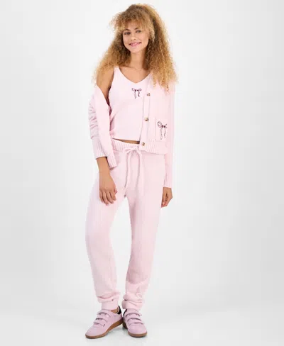 Hippie Rose Juniors' Chenille Wide-leg Knit Pants In Pink