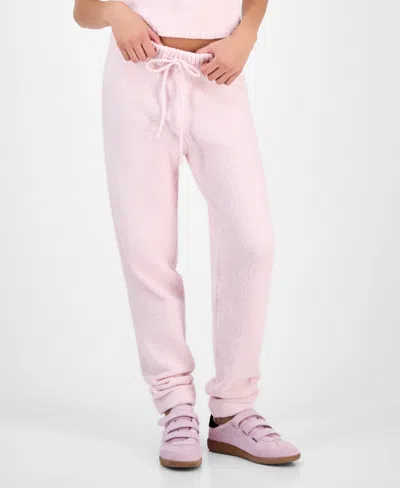Hippie Rose Juniors' Chenille Wide-leg Knit Pants In Pink