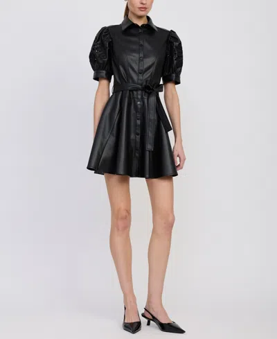 En Saison Nelly Mini Shirt Dress In Black In Black