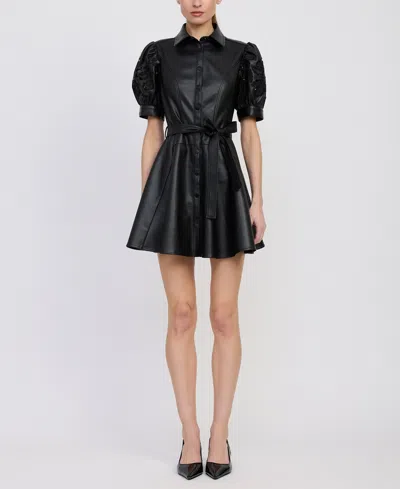 En Saison Nelly Mini Shirt Dress In Black In Black