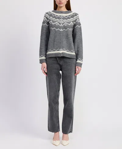En Saison Esther Patterned Knit Jacket In Gray