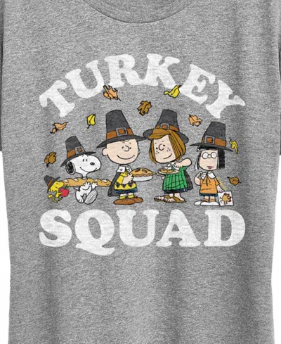 Hybrid Apparel Peanuts Gang Thanks Giving Turkey Squad Women's Short Sleeve Graphic T-shirts In Gray