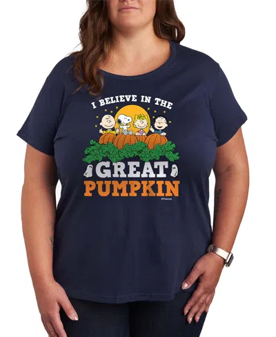 Hybrid Apparel Peanuts Gang Halloween Great Pumpkin Women's Short Sleeve Graphic T-shirts In Blue