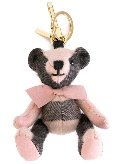 Shop Burberry Thomas Bear Charm In Check Cashmere In Pink