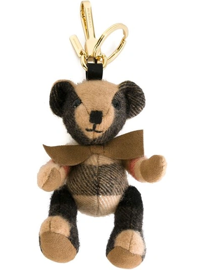 Shop Burberry Thomas Bear Charm In Check Cashmere In Neutrals
