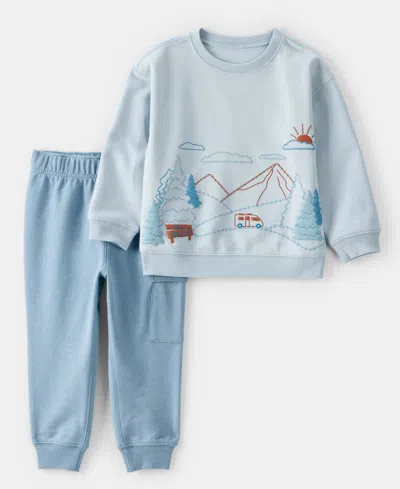 Carter's Boys Toddler 2t-5t 2-piece Day Dream Fleece Mountain Pull-on Sweatshirt And Joggers Set In Blue