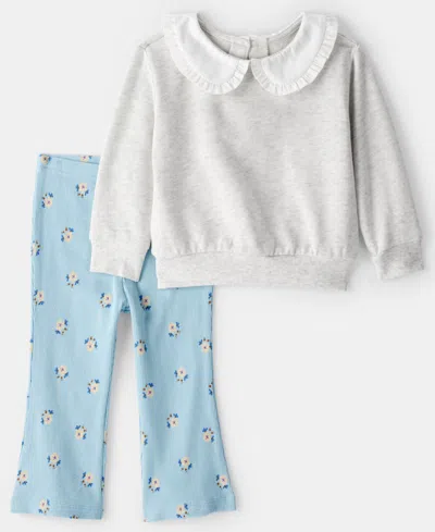Carter's Baby Girls 2-piece Peter Pan Collar Top And Flare Leggings Set In Multi