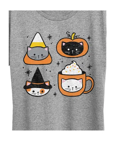 Hybrid Apparel Plus Sizehalloween Cats Women's Short Sleeve Graphic T-shirts In Gray
