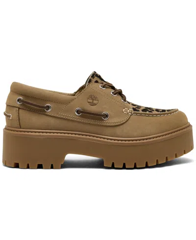 Timberland Women's Stone Street 3-eye Leopard Print Platform Boat Shoes From Finish Line In Brown