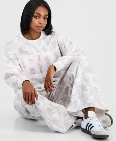 Madden Girl Juniors' 80's Patch Camo Crewneck Sweatshirt In Gray