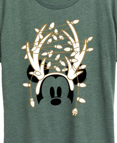 Hybrid Apparel Disney Mickey Mouse Antlers Ans Christmas Lights Women's Short Sleeve Graphic T-shirts In Green