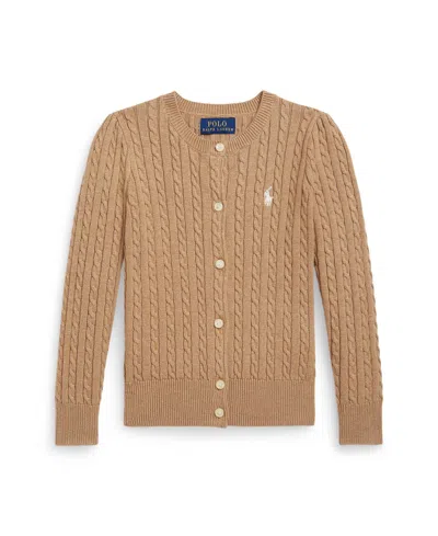 Polo Ralph Lauren Girls 7-16 Mini-cable Cotton Cardigan In Brown