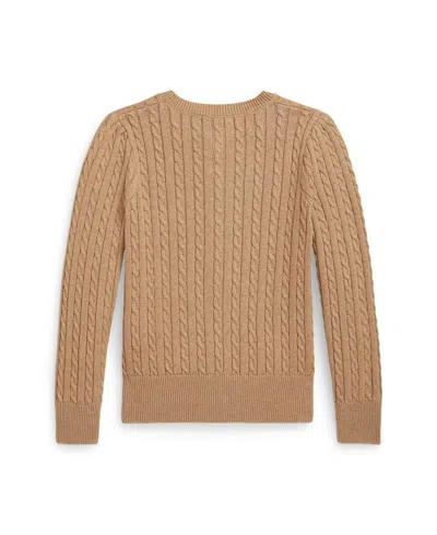 Polo Ralph Lauren Girls 7-16 Mini-cable Cotton Cardigan In Brown