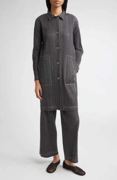 Issey Miyake Pleats Please  Trompe L'oeil Pleated Straight Leg Pants In Gray