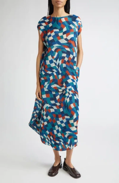 Issey Miyake Pleats Please  Dancing Square Pleated Top In Blue