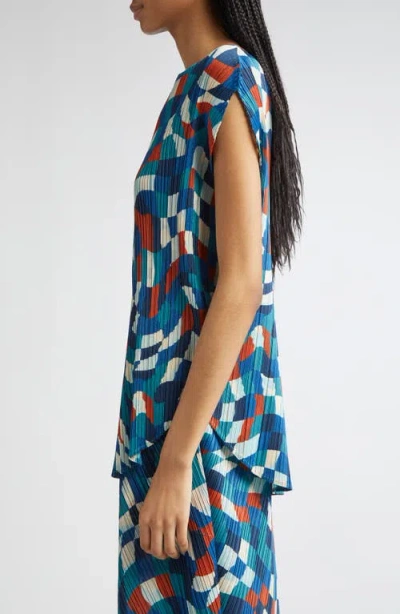 Issey Miyake Pleats Please  Dancing Square Pleated Top In Blue