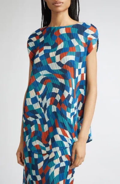 Issey Miyake Pleats Please  Dancing Square Pleated Top In Blue