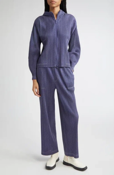 Issey Miyake Pleats Please  Trompe L'oeil Pleated Full Zip Jacket In Blue