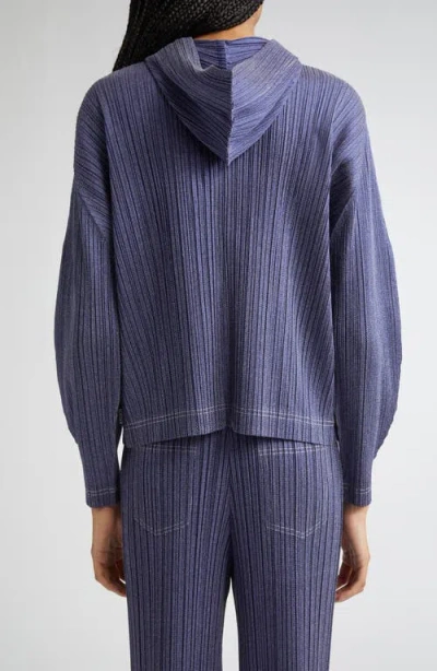 Issey Miyake Pleats Please  Trompe L'oeil Pleated Full Zip Jacket In Blue